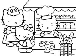 Hello Kitty family at a bakery coloring page 1