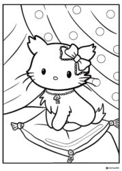Hello Kitty on Pillow Coloring Page