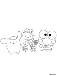 Hello Kitty on a bike with Pompompurin and Keroppi 1