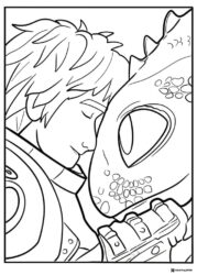 Hiccup and Toothless touching heads coloring page