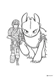 Hiccup and Toothless walking together coloring page
