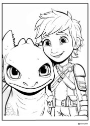 Hiccup and cute baby Toothless coloring page