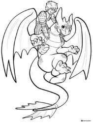 Hiccup riding a Light Fury coloring page