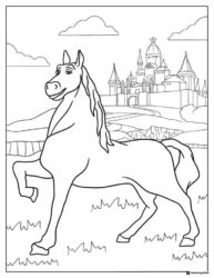 Horse and Far Far Away Castle Coloring Page