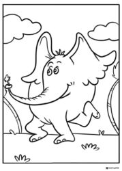 Horton the Elephant Dancing with Flower Coloring Sheet