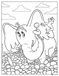 Horton the Elephant with Whos and Trumpet Coloring Page