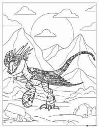How to Train Your Dragon coloring page of a dragon in mountains