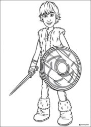 How to Train Your Dragon coloring sheet of Hiccup with sword