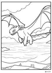 How to Train Your Dragon coloring sheet of Toothless flying