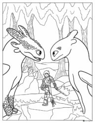 How to Train Your Dragon coloring sheet with Hiccup and dragons