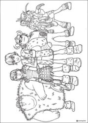 How to Train Your Dragon gang coloring sheet standing together