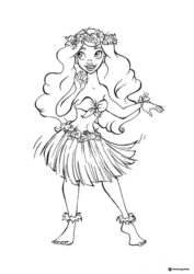 Hula Dancing Girl Coloring Page with Flower Garlands