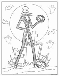 Jack Skellington in cemetery with pumpkins Coloring