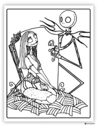 Jack Skellington offering a rose to Sally Coloring