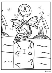 Jack Skellington on tombstone with pumpkin Coloring