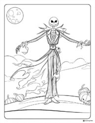 Jack Skellington with arms wide moon and pumpkins