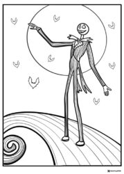 Jack Skellington with moon and bats Coloring Sheet