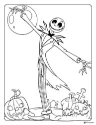 Jack Skellington with moon and pumpkins Coloring