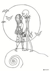 Jack and Sally Coloring Page under Moon