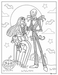 Jack and Sally Coloring Page with Full Moon