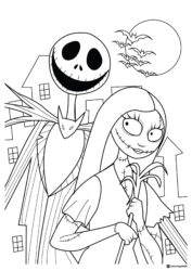 Jack and Sally Coloring Sheet with Houses