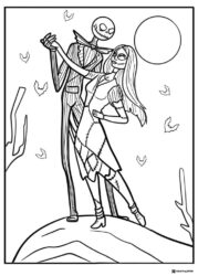 Jack and Sally dancing under the moon coloring