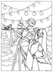 Jack and Sally decorating Christmas trees coloring