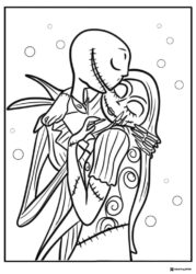 Jack and Sally embracing coloring sheet