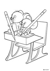 Jerry and Tuffy writing at a school desk coloring page