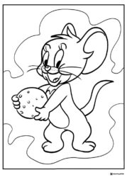 Jerry happily holding a large cookie coloring page