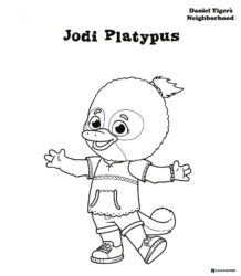 Jodi Platypus with arms outstretched coloring page