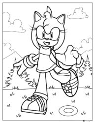 Joyful Amy Rose Coloring Sheet in a Grassy Outdoor Scene