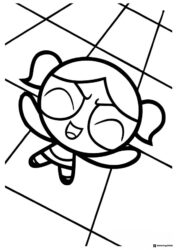 Joyful Powerpuff Girl Coloring Sheet with Background Lines