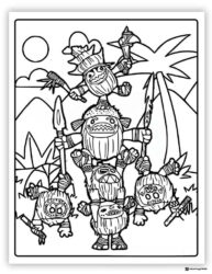 Kakamora Coloring Page a stack of coconut warriors with weapons