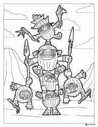 Kakamora Pirates Coloring Page behind a Log