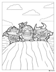 Kakamora Pirates Coloring Page on a Mountain