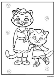 Katerina Kittycat and Mom Coloring Page with flowers