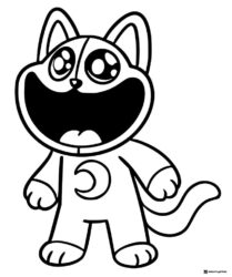 Kawaii CatNap Coloring Page with big eyes and open mouth 1