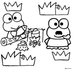 Keroppi Coloring Page Camping and Fishing