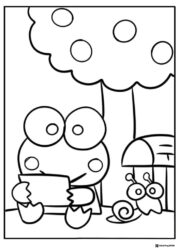 Keroppi Coloring Page Checking Mail with Snail