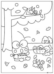 Keroppi Coloring Page Collecting Acorns