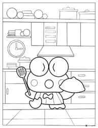 Keroppi Coloring Page Cooking in Kitchen