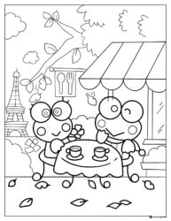 Keroppi Coloring Page Drinking Coffee in Paris