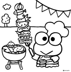 Keroppi Coloring Page Grilling Skewers and Food