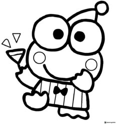 Keroppi Coloring Page Holding a Drink