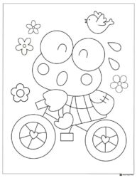 Keroppi Coloring Page Riding a Bicycle with Bird