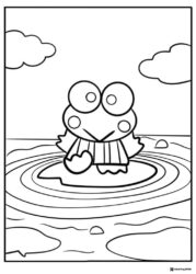 Keroppi Coloring Page Standing on Water