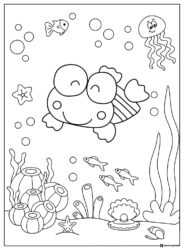 Keroppi Coloring Page Underwater with Fish