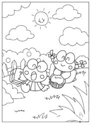 Keroppi Coloring Page at a Pool Party with Airplane