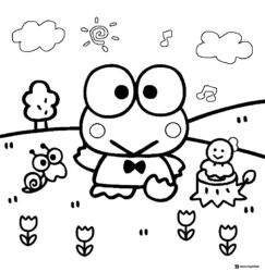 Keroppi Coloring Page in a Field
